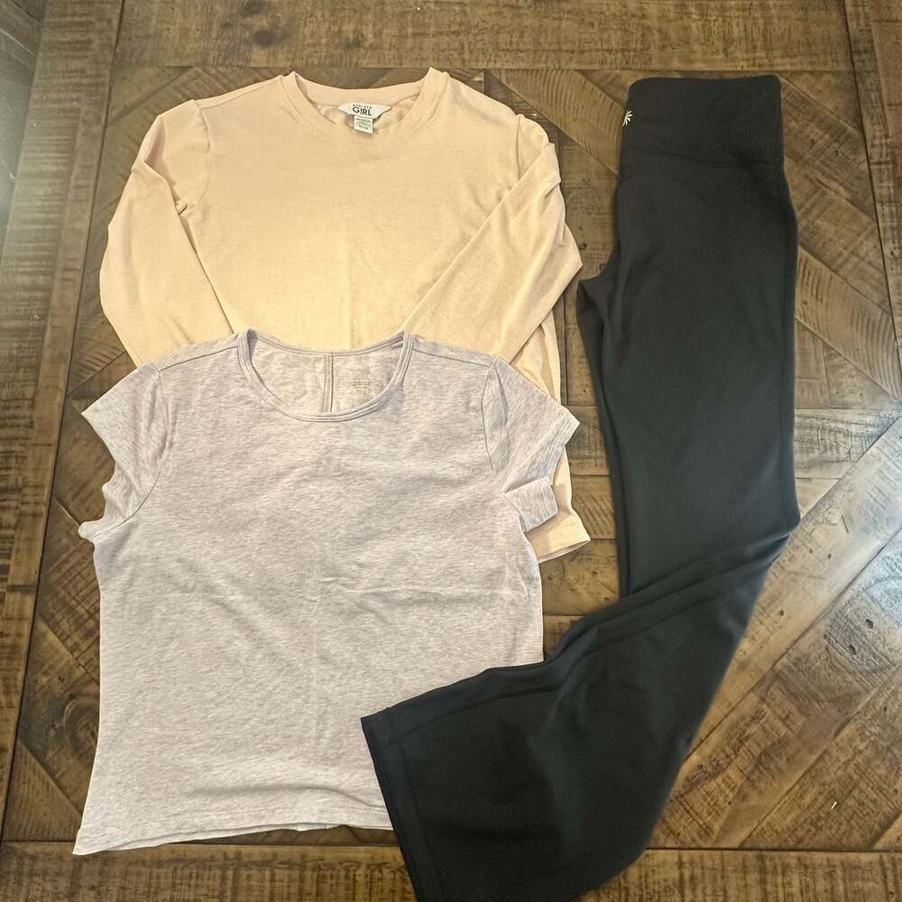 XL Athleta Girl 3-Piece Activewear Set: Leggings, Long Sleeve Shirty & crop Tee